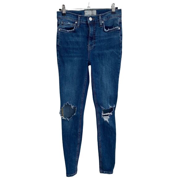 Free People Denim - Free People 27 Skinny Jeans Distressed Medium Blue Denim Holes Stretch